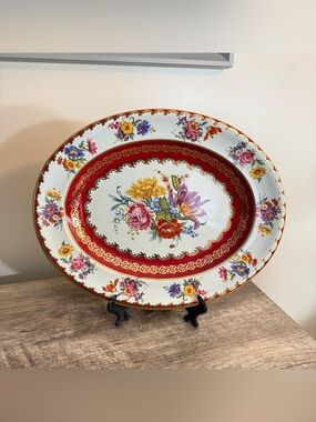 Vintage Daher Decorated Ware Floral Oval Tin Tray Decor Made in England 13x10”